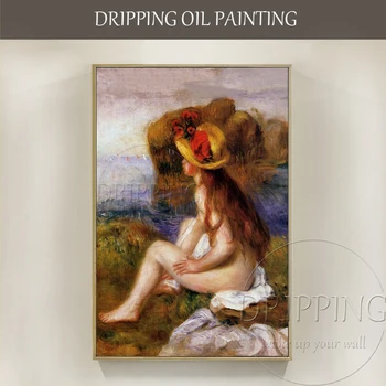 Profesionálny Umelec Reprodukovať Nahé v Slamený Klobúk Pierre Auguste Renoir olejomaľba Ručne maľované Sexy Nahé Lady olejomaľba