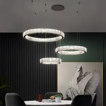 Prívesok Lampa Led Umenie Luster Svetlo Izba Dekor Moderné Luxusné Bývanie Stmievateľné Krištáľové Lustre Oceľové Krúžky Závesné Zariadenie Suspen