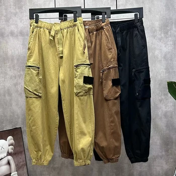 Pánske Cargo Nohavice na Jar Jeseň Vojenské Vintage Umyté Bočné Vrecká Legíny Techwear Streetwear Bežné Rovné Nohavice MA798