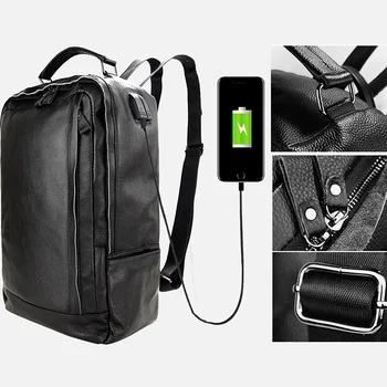 Pánske Top Vrstva Skutočné Cowhide Kožené USB Batoh Školský batoh Travel Pack Nepremokavé Módne Batoh Pre muži Ženy Ženy