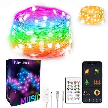 RGB LED Rozprávkových Svetiel Smart APP Bluetooth A Diaľkové Ovládanie USB String Lampa Vianočné Spálňa Party Dekor Garland Svetlá