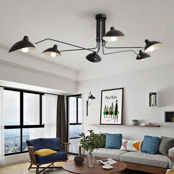 Retro priemyselné vietor hardware, čierna farba 6 svetlá nastaviteľné luster osobnosti obývacia izba dekorácie LED osvetlenia E27