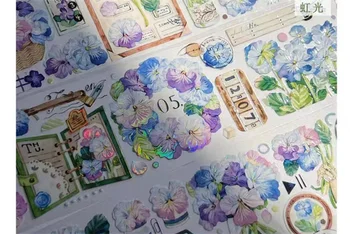 Romantický Fialové Kvety Lesklé Rainbow PET Washi Pásky remeselníkov DIY Scrapbooking Karty, Takže antiky Nálepky