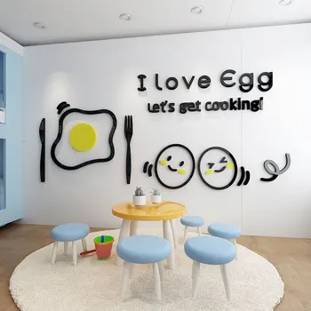 Roztomilý Vajcia 3d Troch-dimenzionální Samolepky na Stenu Prispôsobiteľné Pozadí Dekorácie Reštaurácia Kuchyňa Akryl Nálepky