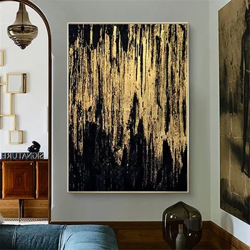 Ručne Maľované Klasickej Olejomaľby Abstraktné Zlatej Fólie Umelecké Plátno Obrazy Čierne Štýl Moderného Obývacej Miestnosti Dekorácie Na Stenu Umenie