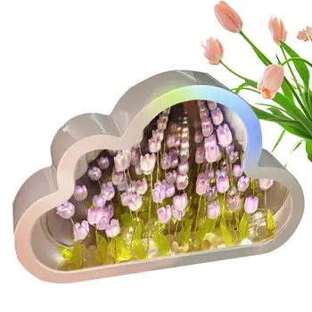 Ručné DIY Cloud Tulipán Zrkadlo Malé Nočné Svetlo Dievča, Obývacia Izba Ploche Dekorácie Darček k Narodeninám Domáce Dekorácie