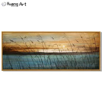 Ručné Jazera Šírku Steny Výzdoba olejomaľba Ručne Maľované Moderné Modré More Umenie západu Slnka Seascape olejomaľba na Plátne