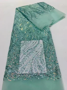 Ručné Korálkové francúzskej Čipky Textílie 2023 zelenej Čipky Pearl Sequin Výšivky na Tylu Textílie pre Ženy Šaty Šiť Svadobné Šaty