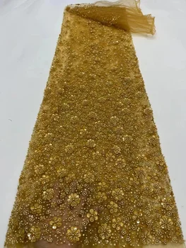 Ručné Korálkové francúzskej Čipky Textílie 2023 Luxusné Zlaté Čipky Sequin Výšivky Tylu Textílie pre Ženy Šaty Šiť Svadobné Šaty Čipky