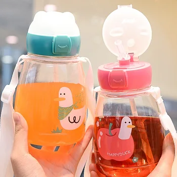 Rôzne Vzory, Dojčenské Fľaše S Popruh Deti Cartoon Poháre Veľkú Kapacitu Nepresakuje Vonkajšie Prenosné Fľaše Vody Slamy Pohár