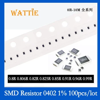 SMD Rezistora 0402 1% 0.806 R 0.82 R 0.825 R 0.85 R 0.91 R 0.96 R 100KS/veľa čip odpory 1/16W 1.0 mm*0,5 mm Nízky odpor hodnota