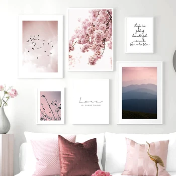 Sakura neba, vták citát hd wall art plátno na maľovanie nordic plagát a tlač obývacia izba dekorácie na stenu obrázok