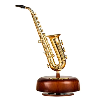 Saxofón Music Box Klasická Vietor Až Twirling Music Box Rotujúce Základ Mosadz Strunový Nástroj Miniatúrne Artware Darček