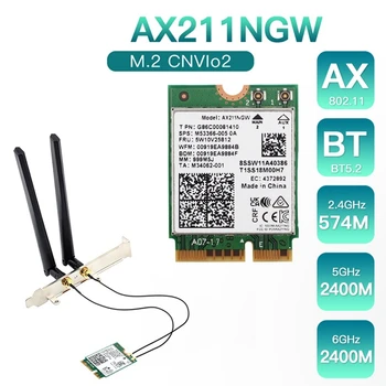 Sieťová Karta AX211NGW+Dual Antény Wifi 6E M. 2. Zadajte E Cnvio2 2.4 Ghz/5 ghz pripojenie 802.11 Ac Bluetooth 5.2 Adaptér
