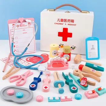 Simulácia Drevené Pilulku Box Vstrekovanie Zubné Zariadenia Setwooden Lekár Deti Hrať Dom Hračky Úlohu A Na Začiatku Učenia Dary