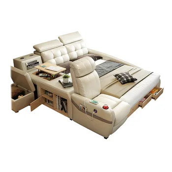 Smart multifunkčná masážna posteľ manželská posteľ elektrické tatami jednoduché kožené postele, spálňového nábytku