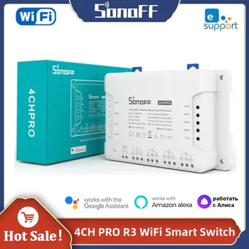 Sonoff 4CH PRO R3 WiFi Smart Switch, Smart Home DIY Časovač Ewelink APP 433 MHZ RF Diaľkové Ovládanie Práce s Alexa Domovská stránka Google Alice
