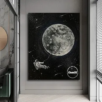 Stenu Spálne Dekor Plagát Priestor Mesiac Cartoon Abstraktnú Olejomaľbu Plátno Na Stenu, Dekorácie Umenie Frameless Obrázok Veľké Veľkosti Umenia