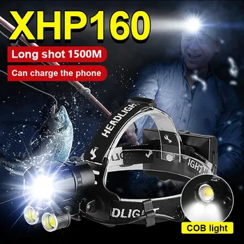 Super Výkonný XHP160 Led Svetlomet XHP90 High Power Led Reflektor 18650 Nabíjateľná Hlavu Baterka USB zoom Rybárske Vedúci svetlo