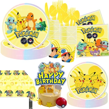 TAKARA TOMY Pokemon Narodeniny, Party Dekorácie Pikachu Strana navrhne Baby Sprcha Tortu Vňaťou Riad Nastaviť Balón Darček k Narodeninám