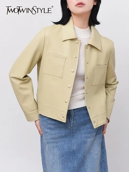 TWOTWINSTYLE Pevné Vintage Coats Pre Ženy Klope Dlhý Rukáv Patchwork Singel svojim Minimalistický Kabát Ženské Módne Oblečenie