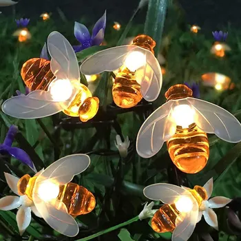 Teplá Biela Nepremokavé Vonkajšie Solárne String Svetlá s 20LED a 50LED Simulácia Medu Včely pre Záhradu a Vianočné Dekorácie