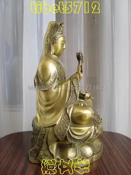 Tibetské Liečivé Medicíny dvojité Budhistické bronz Kwan Kuan Guan Yin s lotus basy 26 cm Bronz Dokončiť Buddha Uzdravenie Socha