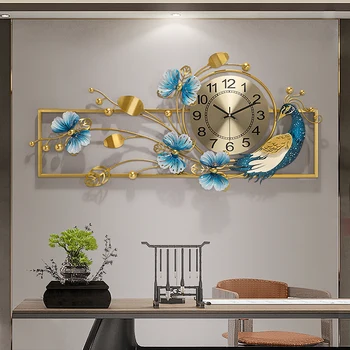 Tichý Kovové Nástenné Hodiny Art Nástenné Páva Minimalistický Nordic Luxusný Dizajn Hodiny Moderná Kuchyňa Horloge Miestnosti Dekorácie
