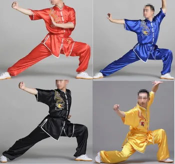 UNISEX výšivky bojových umení kostýmy Detí a Dospelých obleky, uniformy letné krátke rukávy kung fu výkon vyhovuje
