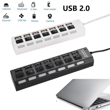 USB HUB na 7 porty s tlačidlá na zapnutie a vypnutie USB 2.0 rozbočovač USB hub pre winodws Mac porty rozbočovač notebook príslušenstvo