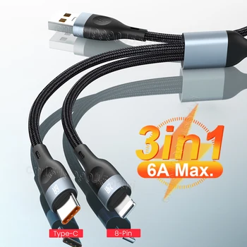 USB Typu C Kábel 6A 66W Rýchle Nabíjanie pre Huawei Mate 40 P50 Pro Rýchle Nabíjanie 2 v 1, USB Kábel na iPhone 13 12 11 Pro Max