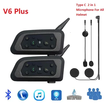 V6 Plus, Bluetooth, Motocyklové Prilby Komunikačný Headset S 1500M BT 5.0 palubného telefónu Komunikátor pre 6 Jazdcov Nepremokavé