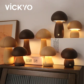 VICKYO LED stolná Lampa S Dotykom Prepnúť Dreva Húb, písací Stôl Lampy, Nočné Nočné Svetlá Pre Spálňa, detská Izba na Spanie Stolové Lampy