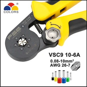 VSC9 10-6A mini-typ self-nastaviteľné kliešte plier FASEN nástroj AWG26-7 0.08-10mm2 šesťhranné krimpovacie ručné kliešte dĺžka 175