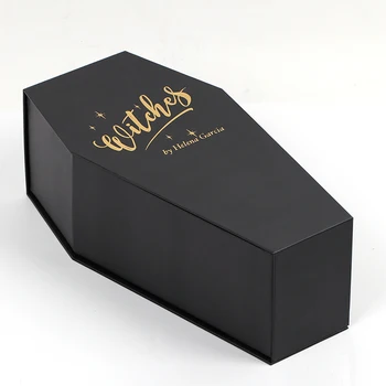Veľkoobchod vlastné lacné kartón papiera rakva darčekové krabičky s Zlatej Fólie tlače, čierna farba, logo