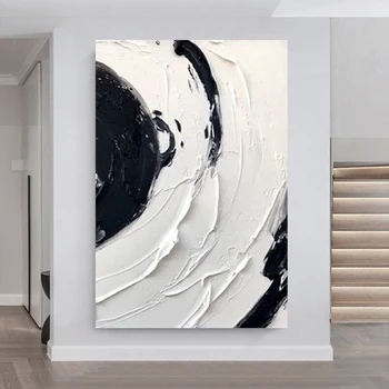 Veľké Jednoduchý Ručne Maľované Abstraktné Hrubé Akrylové Maľby Moderné Abstraktné Čiernej A Bielej Umelecké Maľovanie Na Stenu Umenie Pre Home Decor