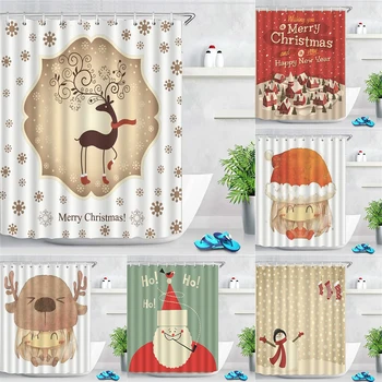 Vianočné Štýl Kúpeľňa Opony 180X180 Nepremokavé tkaniny Tkaniny, Sprchové Závesy Mat Kúpeľňa Cartoon Vzor Záclony Sprchy Textílie