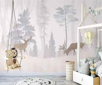 Vlastné Foto Tapety Nordic ručne maľované lesa elk detskej izby interiéru umenie pozadí steny papier peint nástenná maľba обои