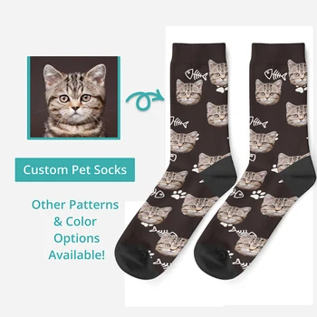 Vlastný Pet Mačka Ponožky Logo Prispôsobené Novinka DIY Mužov a Ženy Ponožky Zábavné Rybie Kosti Stopy Tlač Na Ponožka Unisex na Darček