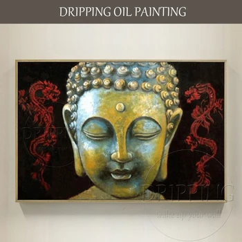 Vynikajúci Umelec Ručne maľované Vysoko Kvalitný Moderný Portrét Budhu olejomaľba na Plátne Buddha Hlavu a Drak olejomaľba