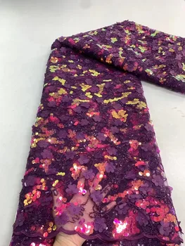 Vysoká Kvalita Afriky Nigérijský Tylu Čipky Textílie S Flitrami Výšivky francúzsky 3D Kvety, Čipky Šitie Organza Prom Šaty