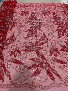 Vysoká Kvalita Nigérijský Ručné Korálkové Tylu Čipky Tkaniny Francúzsky Oka Výšivky, Čipky Pre Svadobné Afriky Sequin Čipky Textílie
