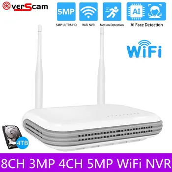 Wifi NVR 4CH 5MP/8CH 3MP ICSEE WIFI Video Rekordér Pre Bezdrôtový Bezpečnostný Systém TF Card Slot Detekcia Tváre P2P H. 265 XMeye