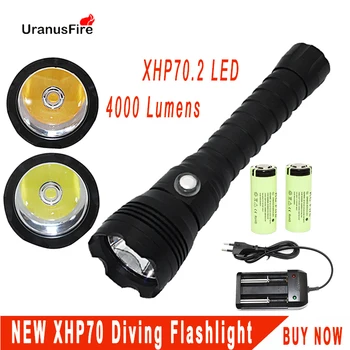 XHP70.2 LED Potápačská Baterka Taktické 26650 Horák, Žlté/Biele Svetlo 4000 Lumen pod vodou 100M Vodotesné XHP70 ponoriť lampa