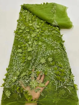 Zelená 3D Čipky Kvety Najnovšie Afriky Čipky 2023 Štýly francúzskej Strany Čipky Tkaniny 5 Metrov Tylu Nigérijský Čipky Tkaniny Pre Svadobné