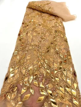 Zlato Najnovšie Luxusné Elegantné Francúzske Výšivky Ženícha Čipky Textílie Afriky Nigérijský S Flitrami Textílie Pre Svadobné Party Šaty