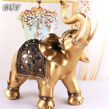 Zlaté Živice Slon Socha Feng Shui Elegantné Elephant Trunk Socha, Šťastie, Bohatstvo Figúrka Remesiel Ozdoby Na Home Decor