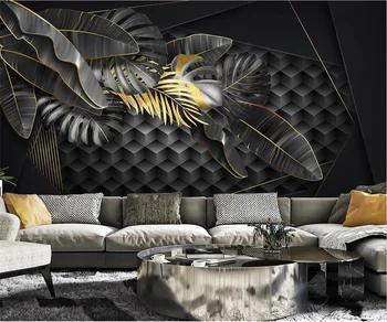 papier peint tapety Nordic moderný minimalistický zlaté tropických rastlín leaf geometrické troch-dimenzionální, TV joj nástennú maľbu