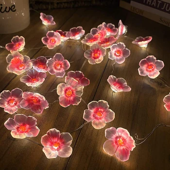 Čerešňový Kvet Víla String Svetlo Ružový Kvet String Lampy Napájaný Z Batérií Pre Vonkajšie Vianočné Girlandy Dekorácie