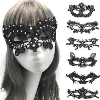 Čierna Čipka Maska Fox Bat Tvar Pásu Vŕtať Maškaráda Party Dance Diamond Maska Halloween Polovicu Tváre Masku Dekor